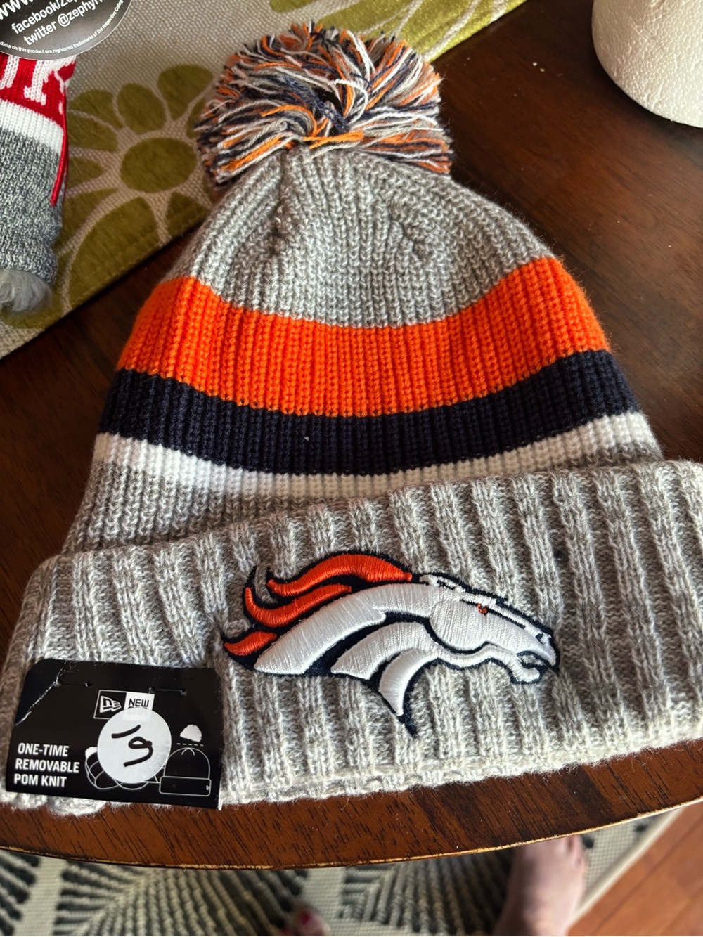 New Era Denver Broncos Gray, Orange & Navy Pom Beanie